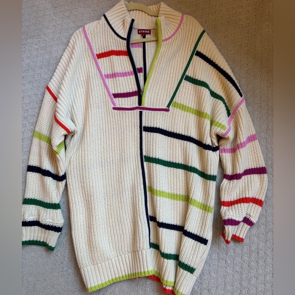 STAUD Cream Multicolor Striped Oversized Sweater - Picture 1 of 5
